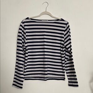 Reformation Striped Long Sleeve Boatneck Top - Navy & White